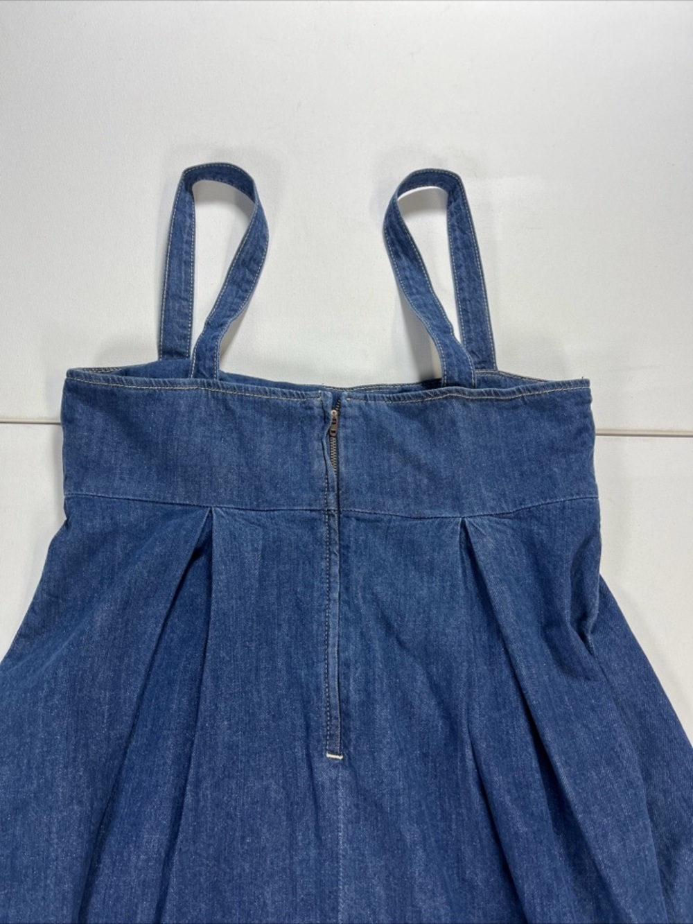 SOLD Reformation Denim Mini Dress Zip Womens Size 6 Minimal Cecil Adjustable - Picture 13 of 16